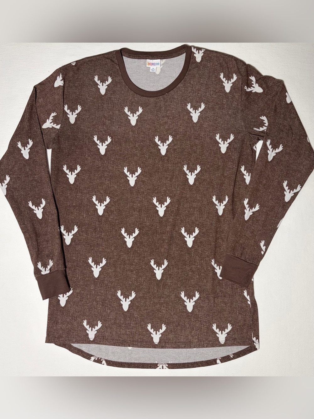 LuLaRoe Long Sleeve T Shirt Dress Deer Antler Pattern Women's Medium Brown Cute